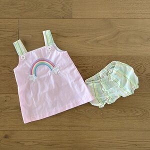 The Beaufort Bonnet Company Pink Rainbow Dress and Striped Diaper Cover